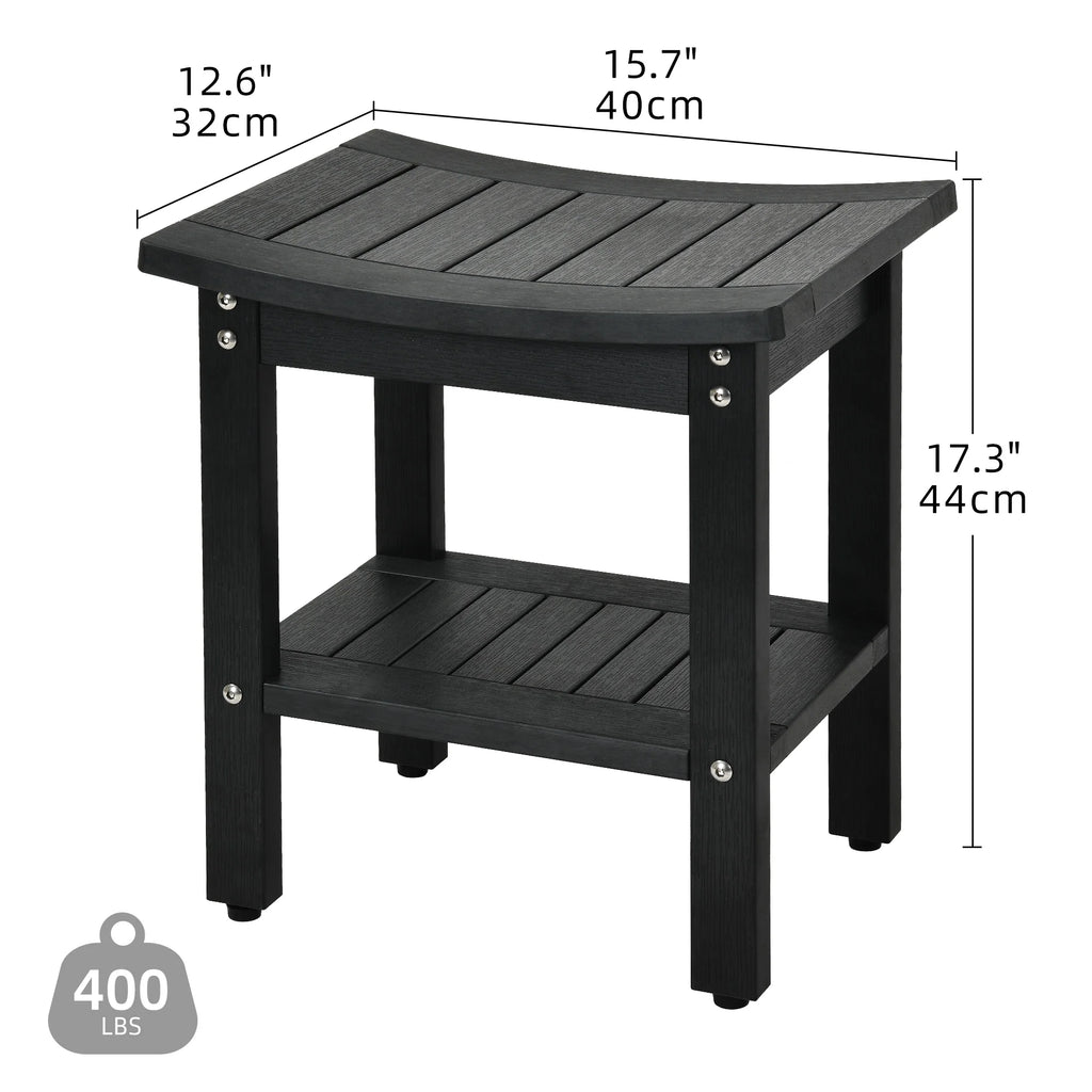 Black Waterproof Poly Lumber Shower Bench with Shelf O72484