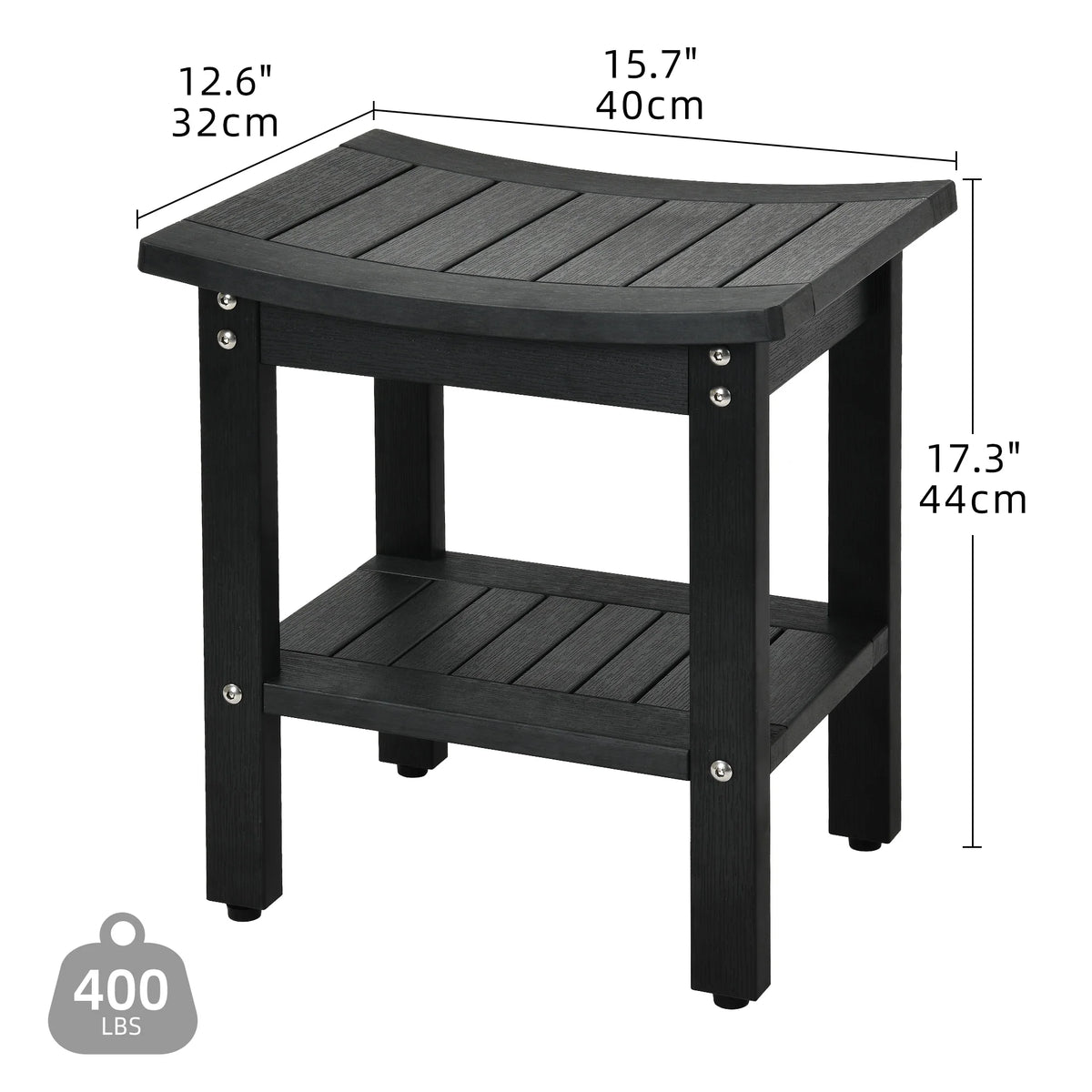 Black Waterproof Poly Lumber Shower Bench with Shelf O72484