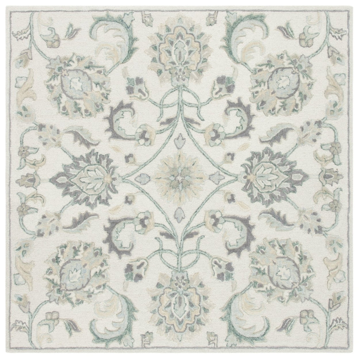 Ivory/Grey Floral Wool Area Rug D864