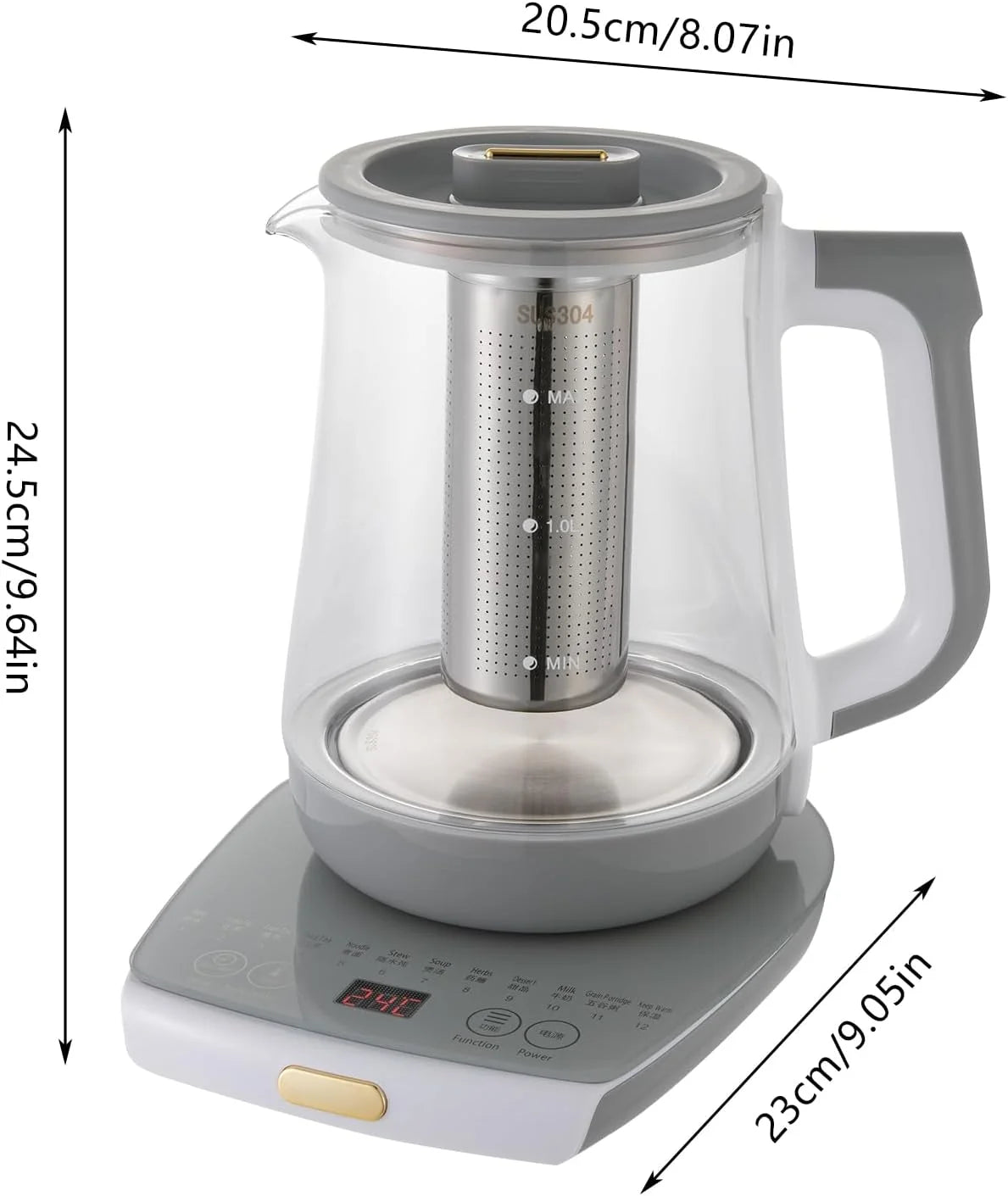 1.8L Electric Glass Tea Kettle with Temperature Control T209396