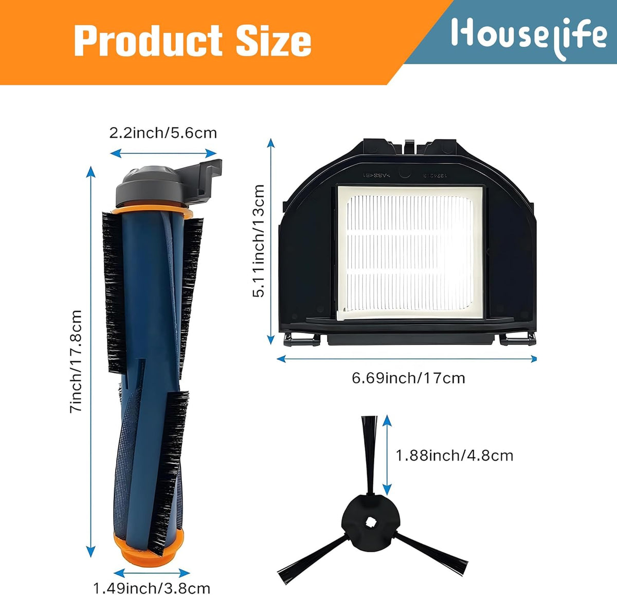10 PCS Vacuum Accessories Kit with 1 Main Brush, 6 Side Brushes, 2 Filters, 1 Cleaning Brush E8885
