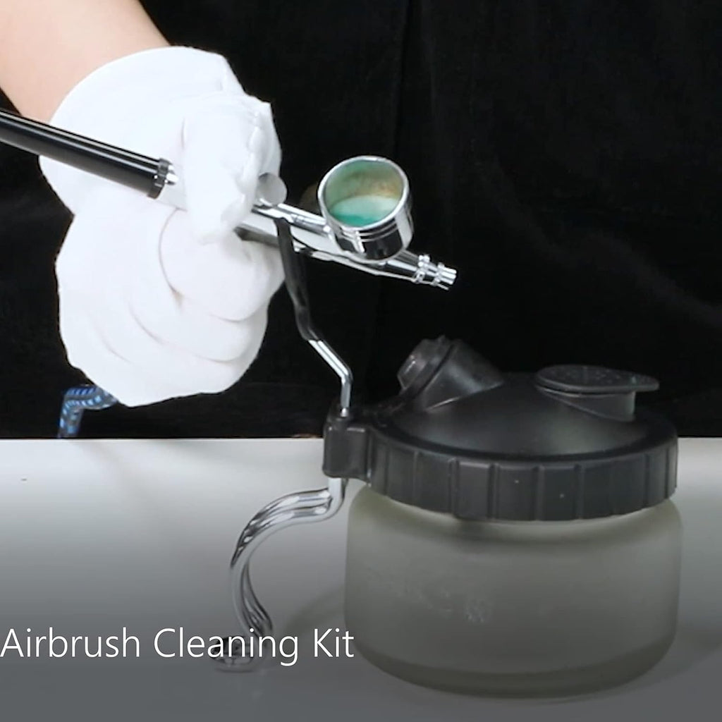 Airbrush Cleaning Pot Glass Jar Kit with Holder Station I300080