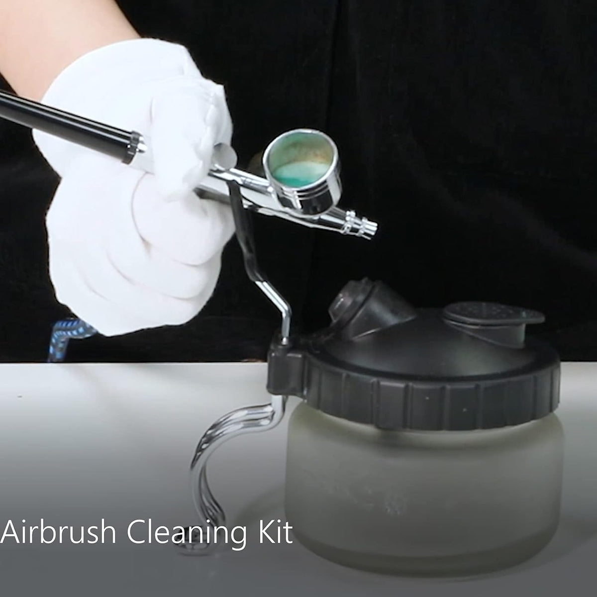 Airbrush Cleaning Pot Glass Jar Kit with Holder Station I300080