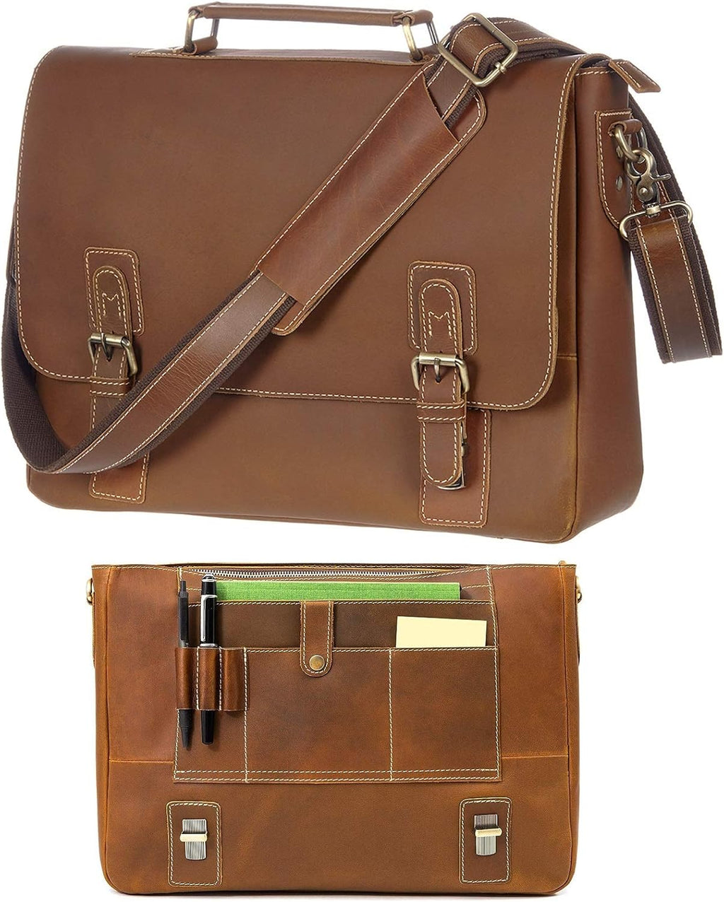 Leather Messenger Bag RFID Satchel 16 Laptop R362