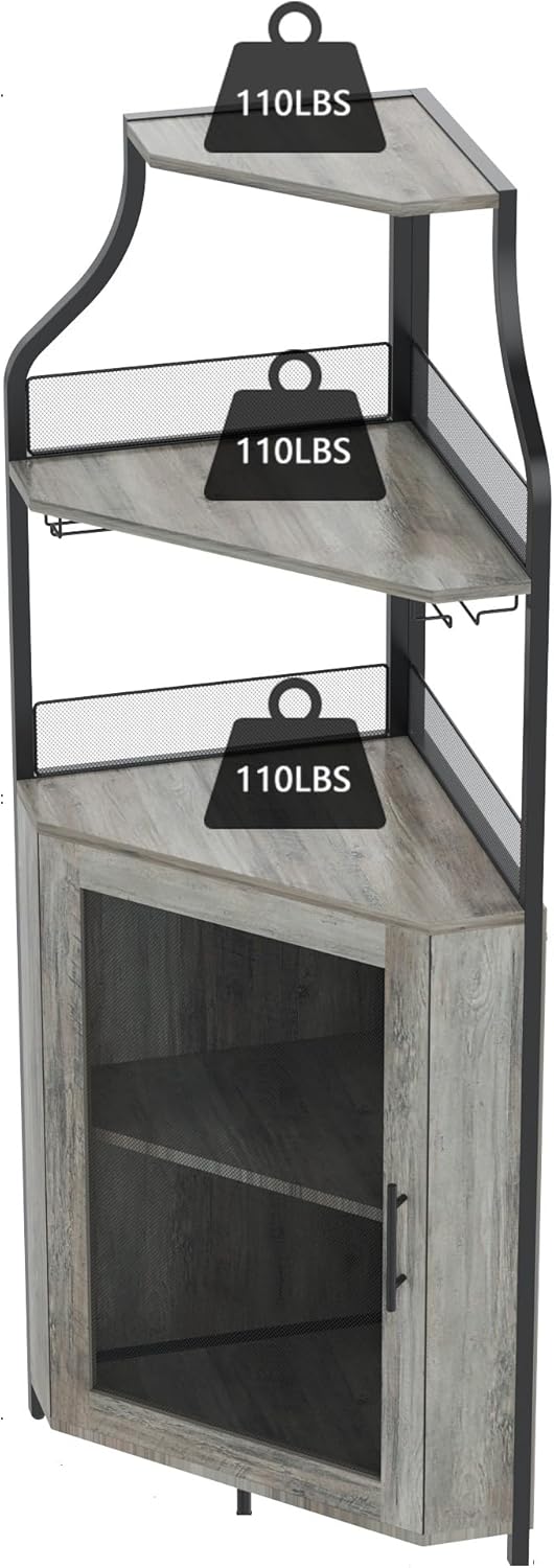 Corner Wine Cabinet with Detachable Wine Rack and Glass Holder, Grey V5325