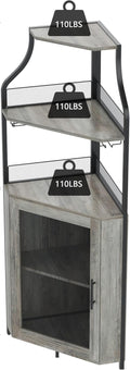 Corner Wine Cabinet with Detachable Wine Rack and Glass Holder, Grey V5325