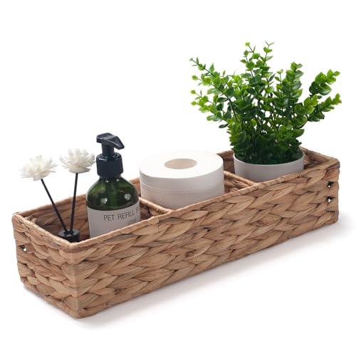 Water Hyacinth Wicker Basket with 3 Dividers 16.5inch x 5.5inch x 3.5inch S483