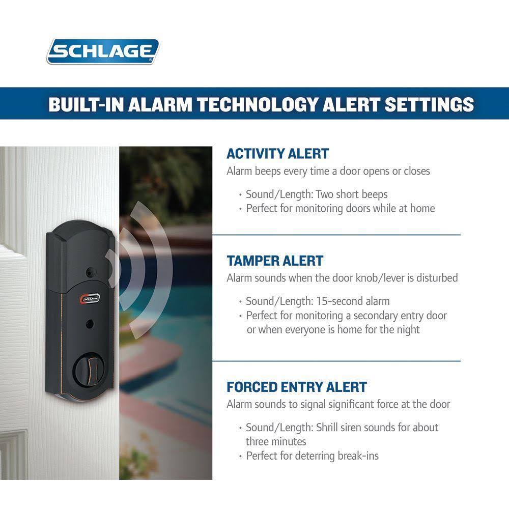 Aged Bronze Touchscreen Deadbolt with Alarm and Handleset with Interior Lever C426327
