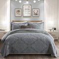Oversized King 3-Piece Cotton Reversible Embroidered Quilted Bedding Set with Shams W422