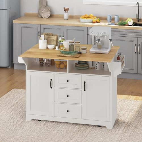 Black Kitchen Island with Drop Leaf, 3 Drawers, Power Outlet U92294