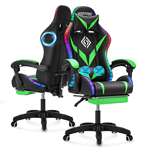Light Green and Black Ergonomic Gaming Chair with Footrest H8450