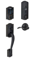 Aged Bronze Touchscreen Deadbolt with Alarm and Handleset with Interior Lever C426327