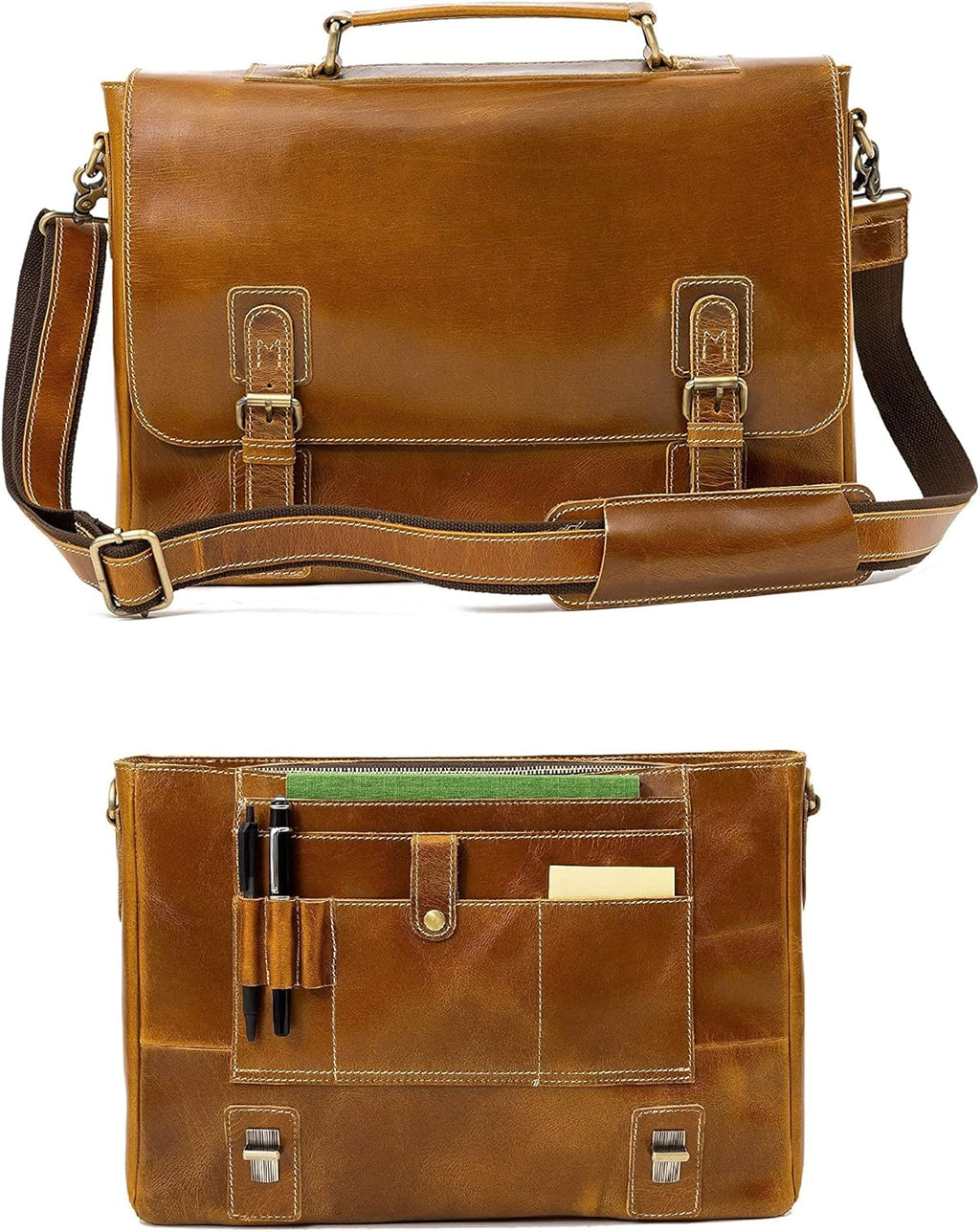 Leather Messenger Bag RFID Satchel 16 Laptop R362