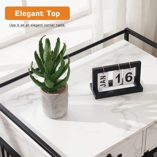 White Wooden Dog Crate End Table with Storage Drawers C6850