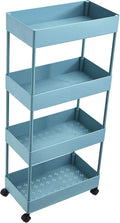Blue 4-Tier Plastic Rolling Cart with Slim Shelves A22674