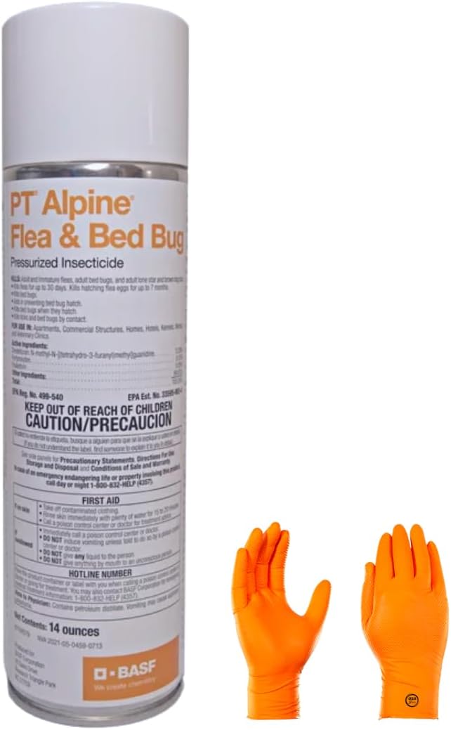 Heavy Duty Flea and Bed Bug Pressurized Insecticide with Protective Gloves and Pest Identification Card Q273