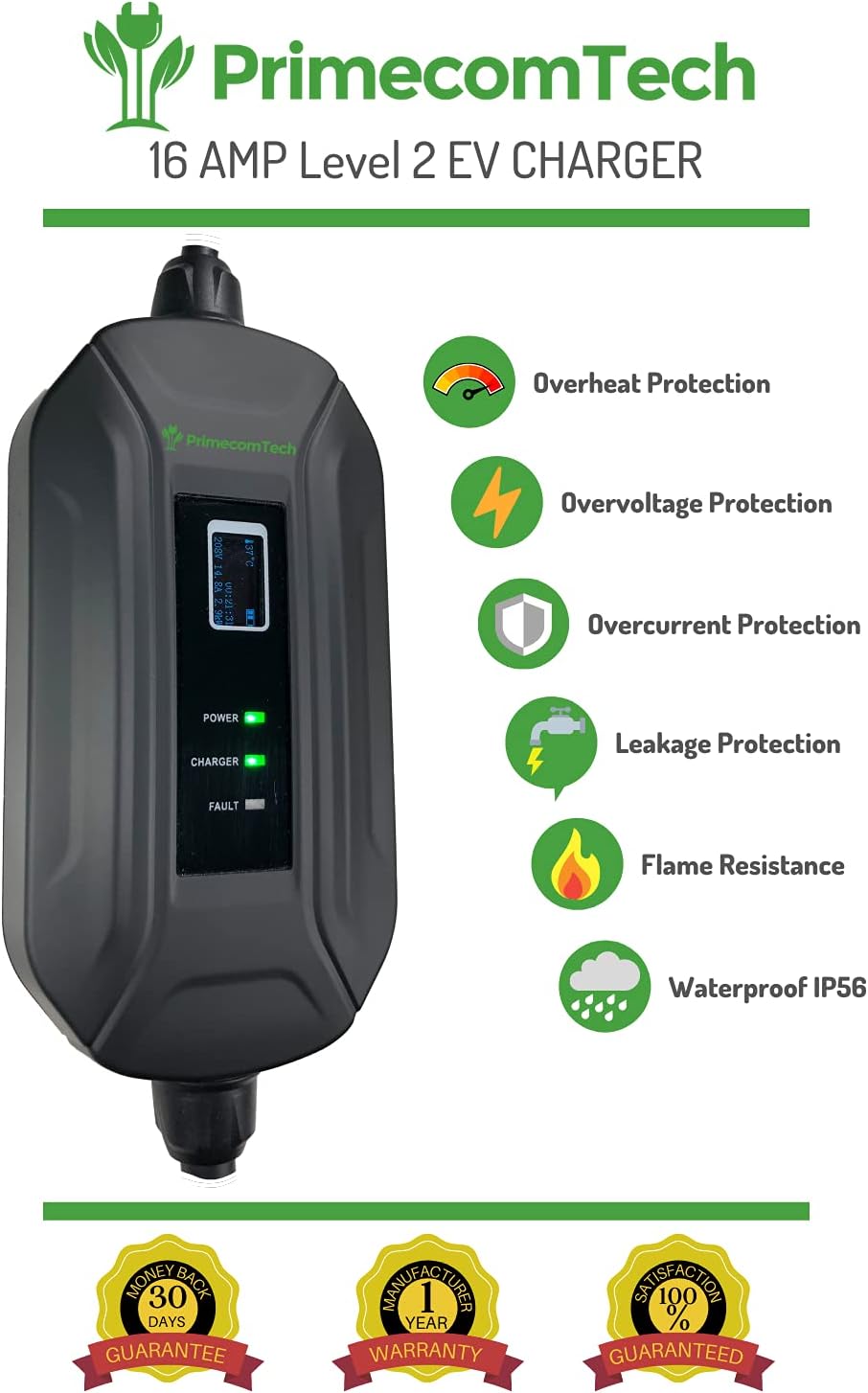 Level 2 EV Charger 220/240V 16A Portable EVSE Charging Cable F272249