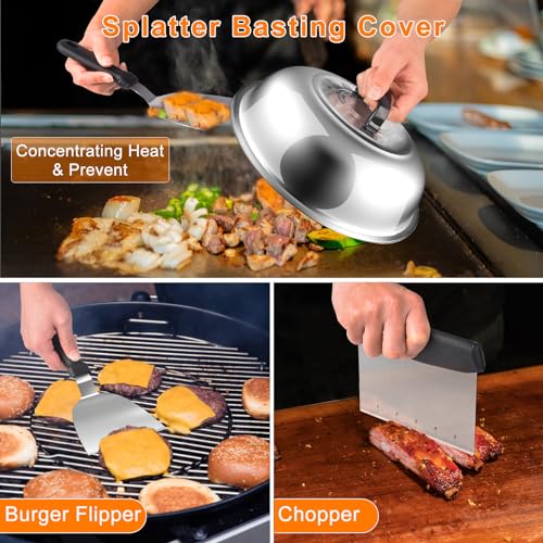 24Pcs Grilling Accessories Set with Scraper, Enlarged Spatulas, Basting Cover X1823