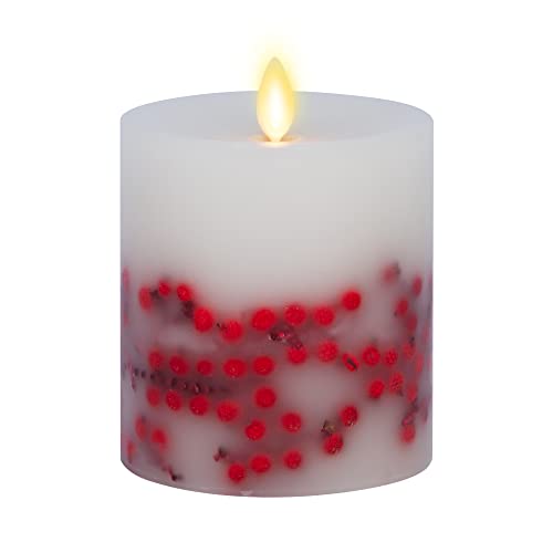 Flameless LED Candle Orange Leaf Embedded Real Wax Moving Flame Pillar Unscented with Recessed Edge (3.5 x 4.5 inch) B266