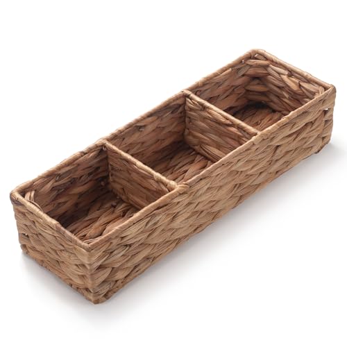 Water Hyacinth Wicker Basket with 3 Dividers 16.5inch x 5.5inch x 3.5inch S483