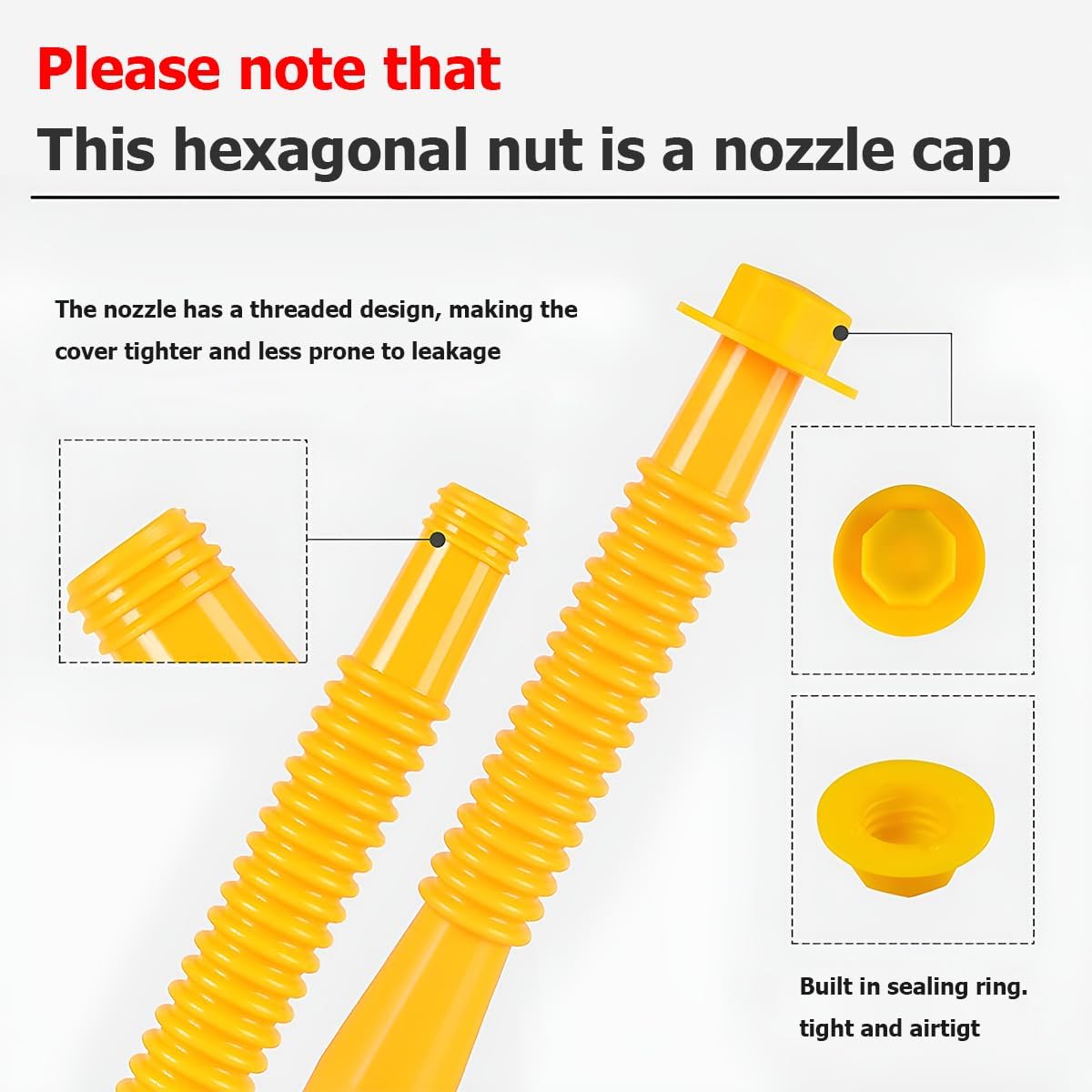 Gas Can Spout Replacement Kits, Flexible Gas Can Nozzle with Screw Collar Caps, Spout Sealing Cap, Rubber Gasket, Replacement Vent Caps M25629