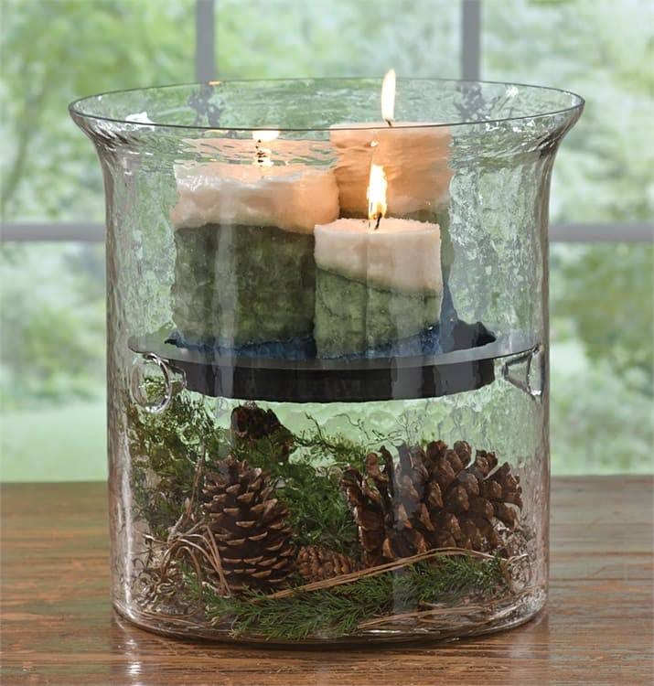 Hammered Glass Cylinder with Candle Pan W963