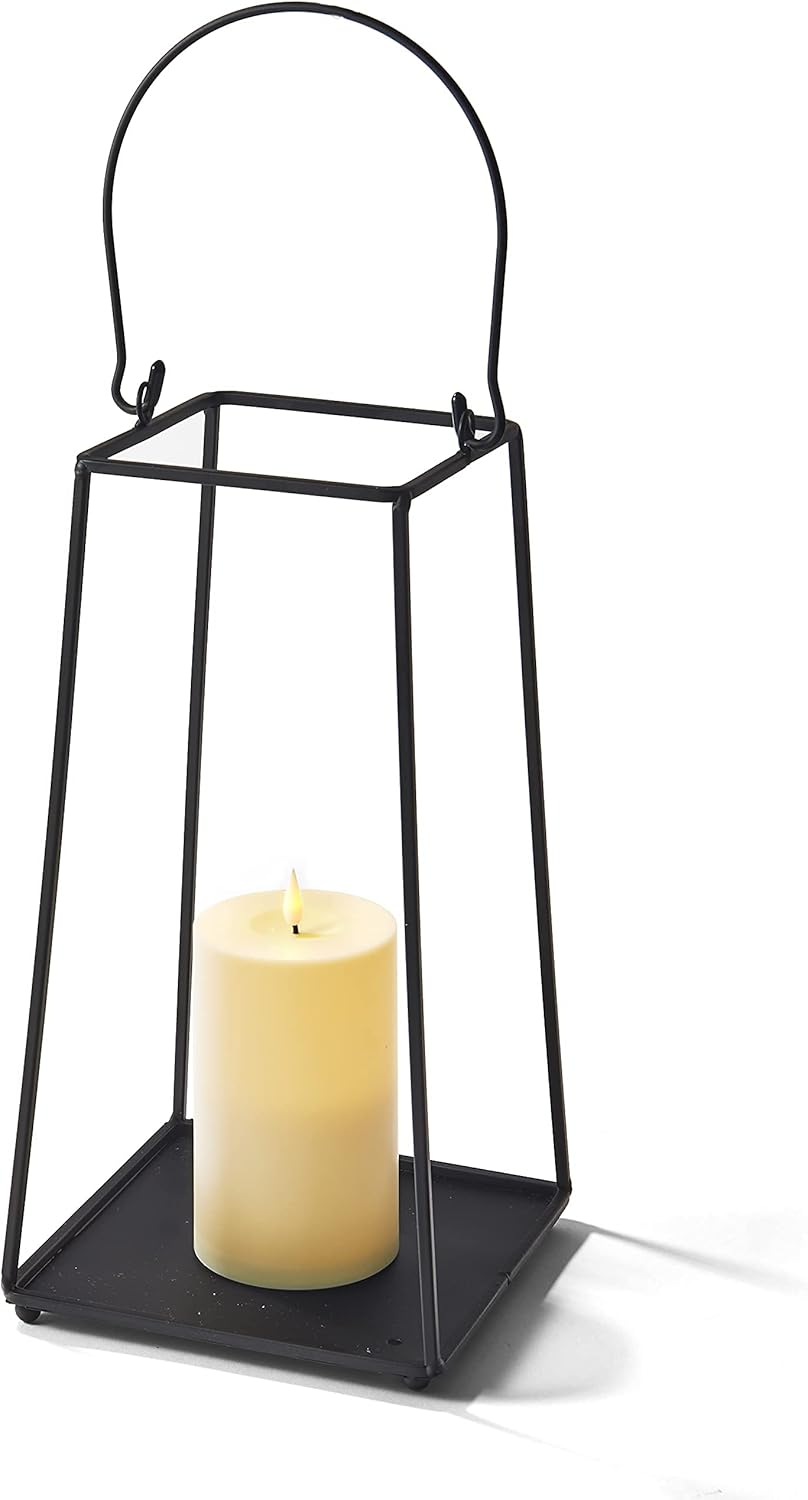 Black Metal 12 Inch Decorative Candle Lantern with Flameless LED N23213