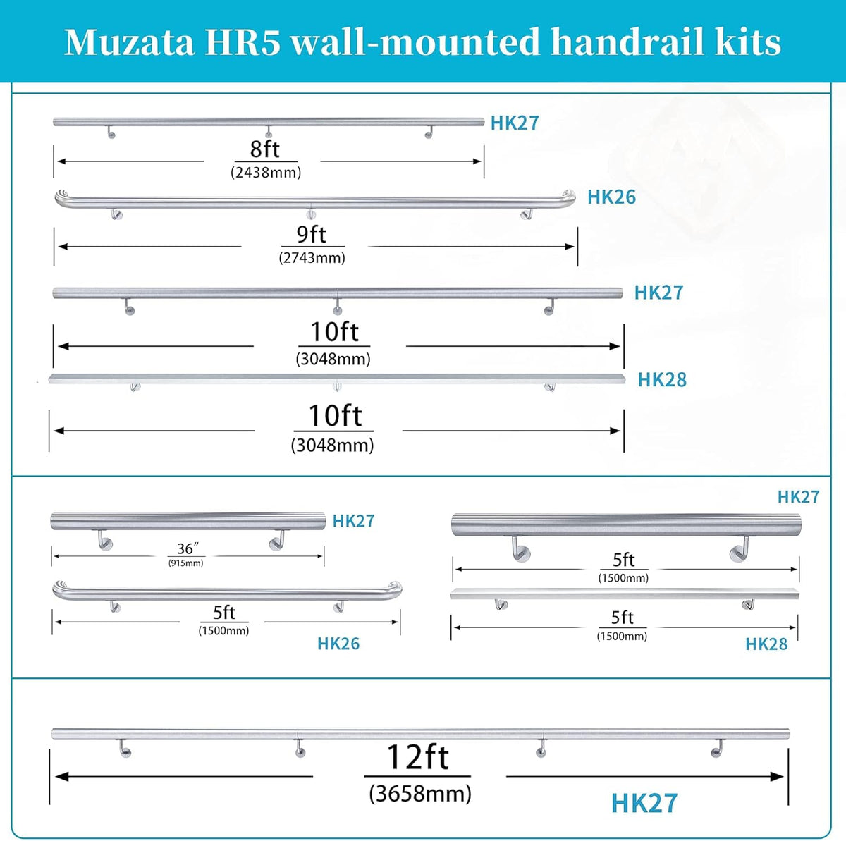 Brushed Stainless Steel Wall Mounted Stair Handrail H418257