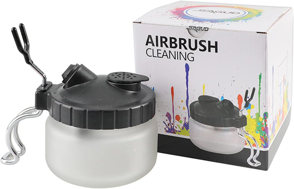 Airbrush Cleaning Pot Glass Jar Kit with Holder Station I300080