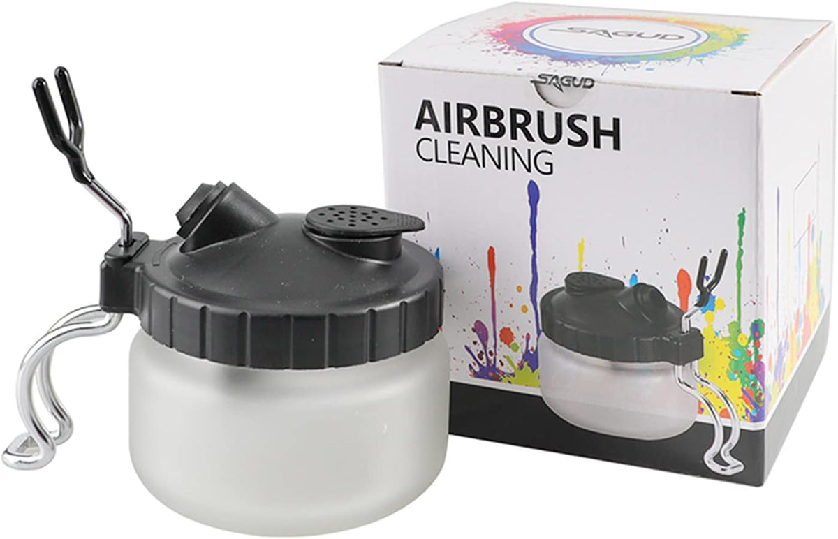 Airbrush Cleaning Pot Glass Jar Kit with Holder Station I300080