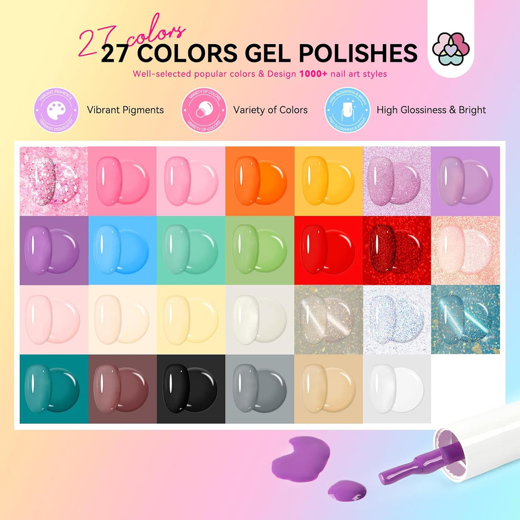 27+3 Colors Gel Nail Polish Kit with UV Lamp O105