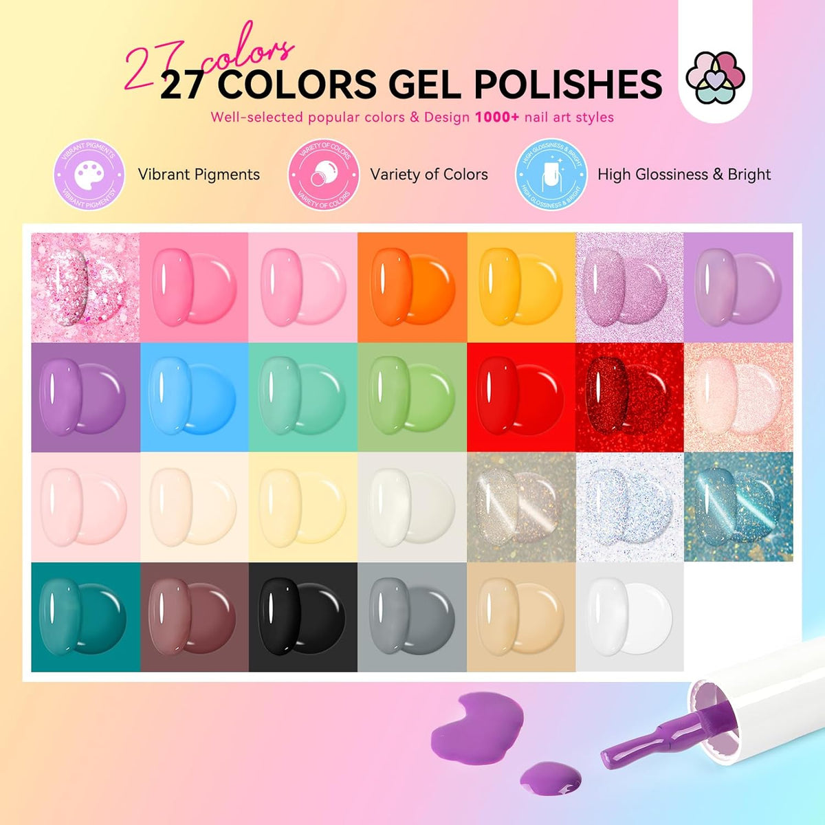 27+3 Colors Gel Nail Polish Kit with UV Lamp O105