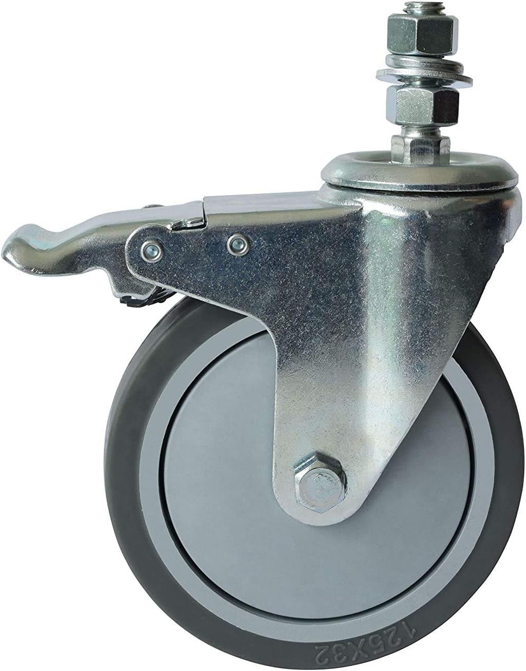 5 Inch Locking Swivel Casters with Brake Grey TPR Rubber Wheel Set of 4 W39601