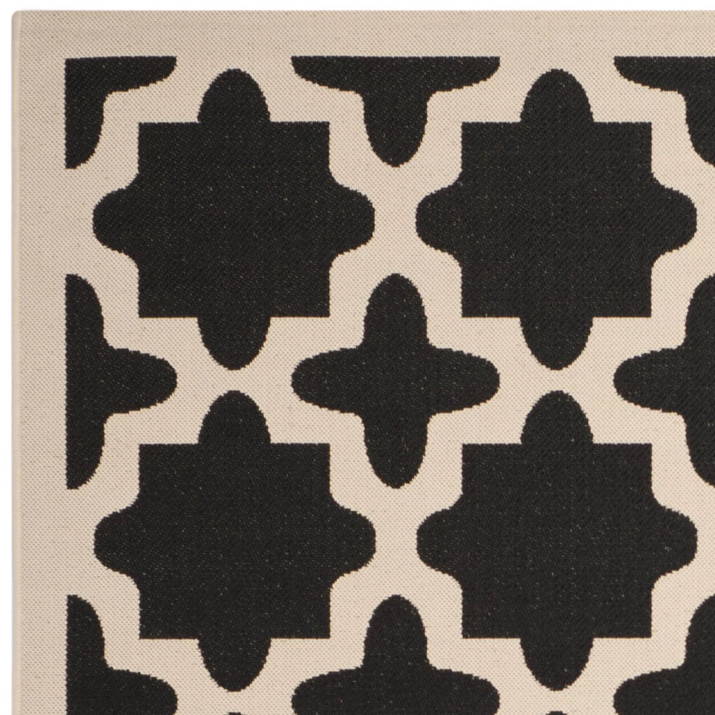 7'10" x 7'10" Square Black Beige Geometric Indoor Outdoor Area Rug W4490