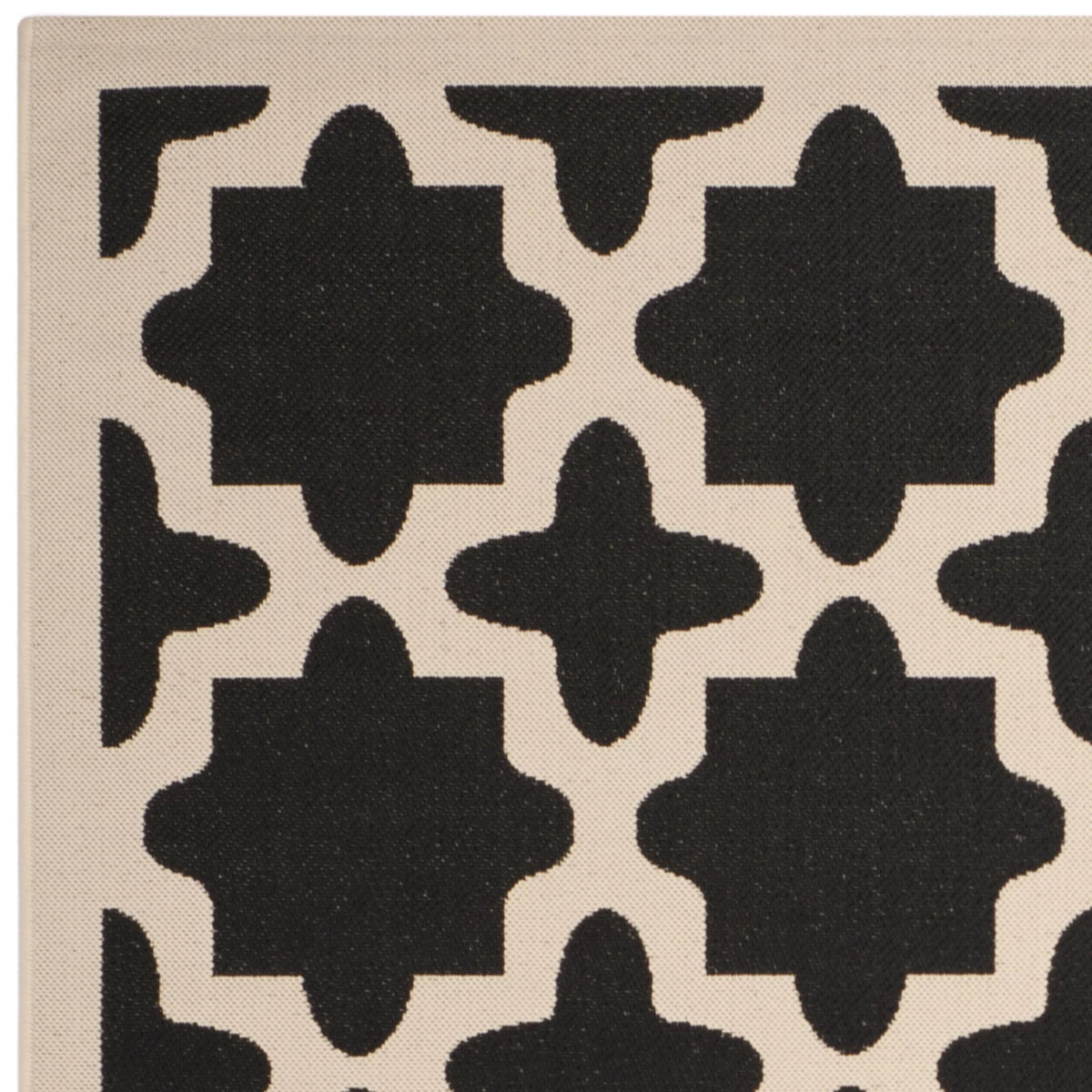 7'10" x 7'10" Square Black Beige Geometric Indoor Outdoor Area Rug W4490