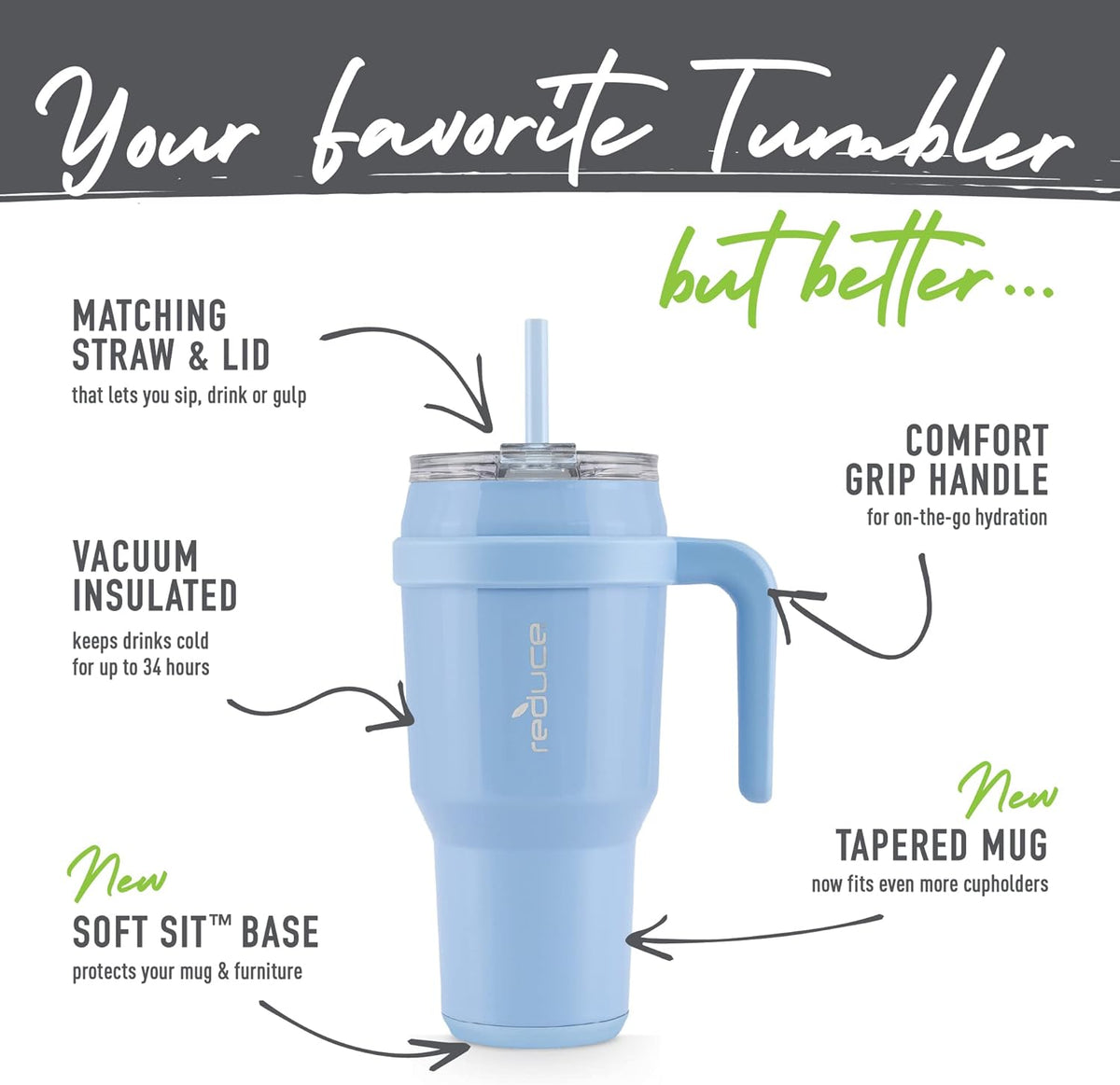 40 oz Vacuum Insulated Stainless Steel Tumbler with Handle and Straw T80845