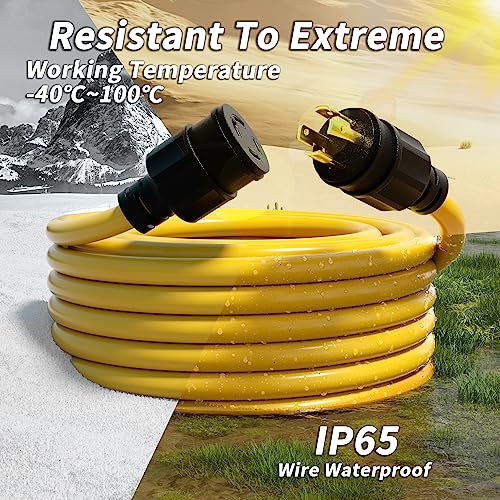 40FT 30 Amp Generator Extension Cord 4 Prong 10 Gauge STW 125/250V Twist Lock Yellow D715661