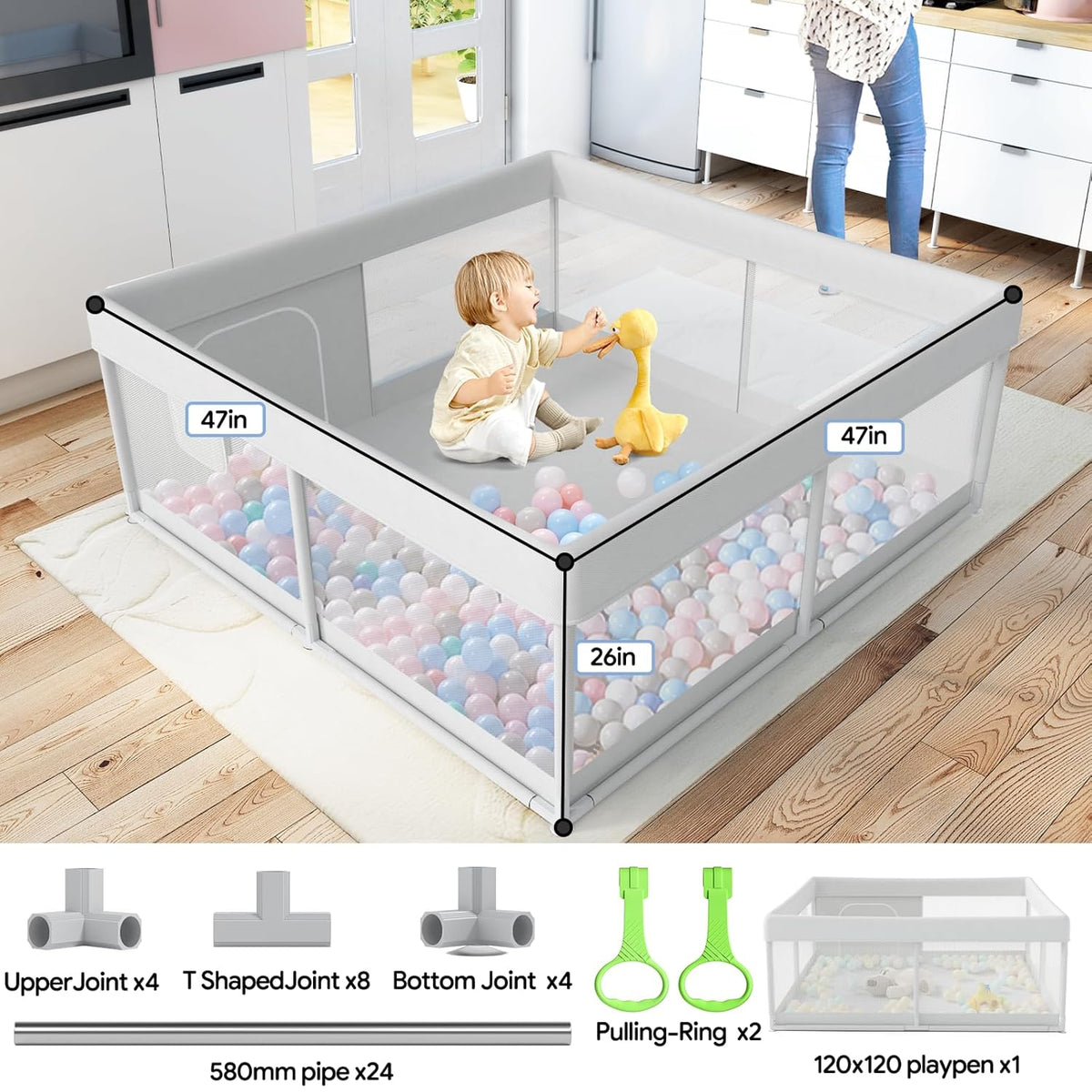 47x47inch Baby Playpen with Safety Non-Slip S47760