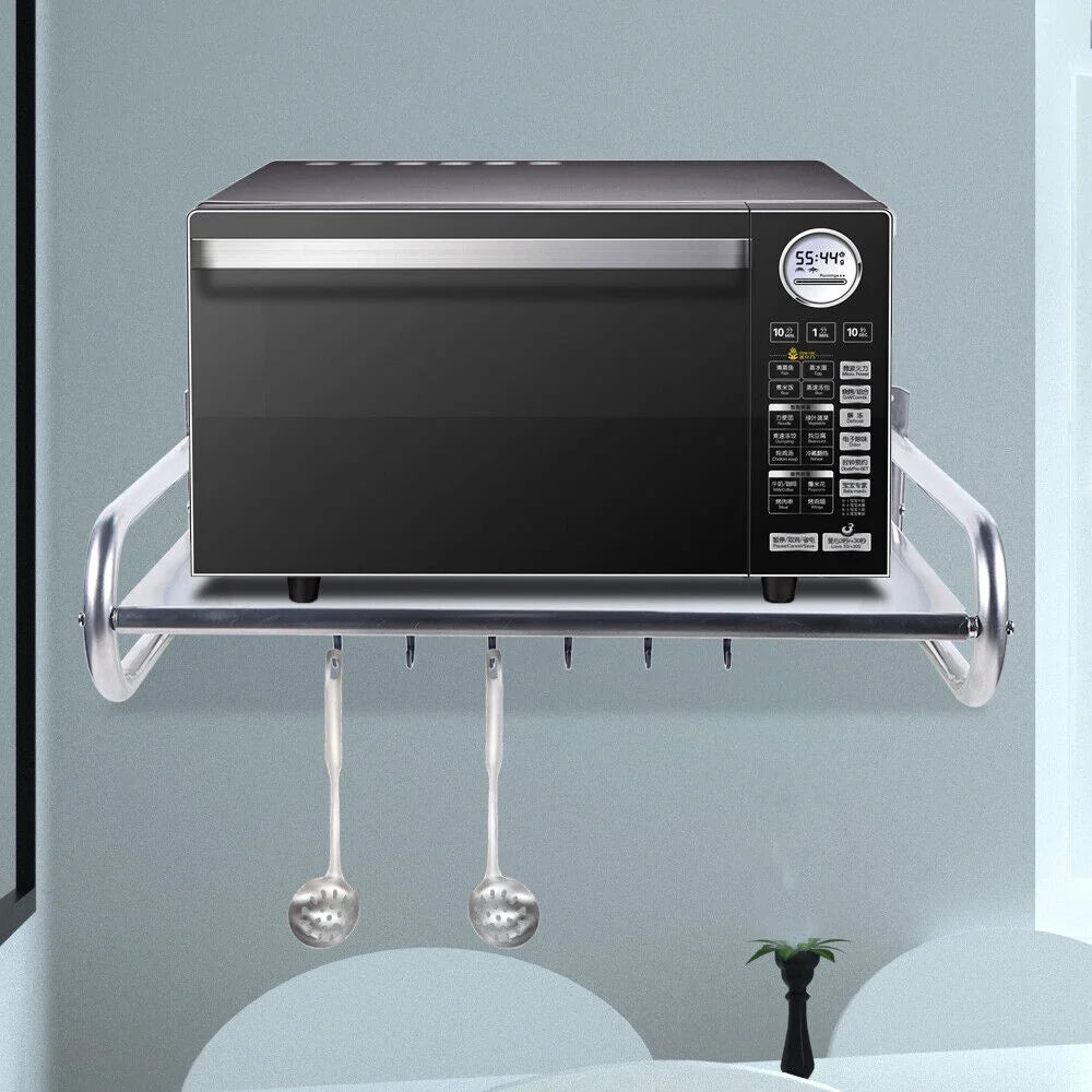 Stainless Steel Wall-Mount Microwave Oven Rack with 6x Hooks C590313
