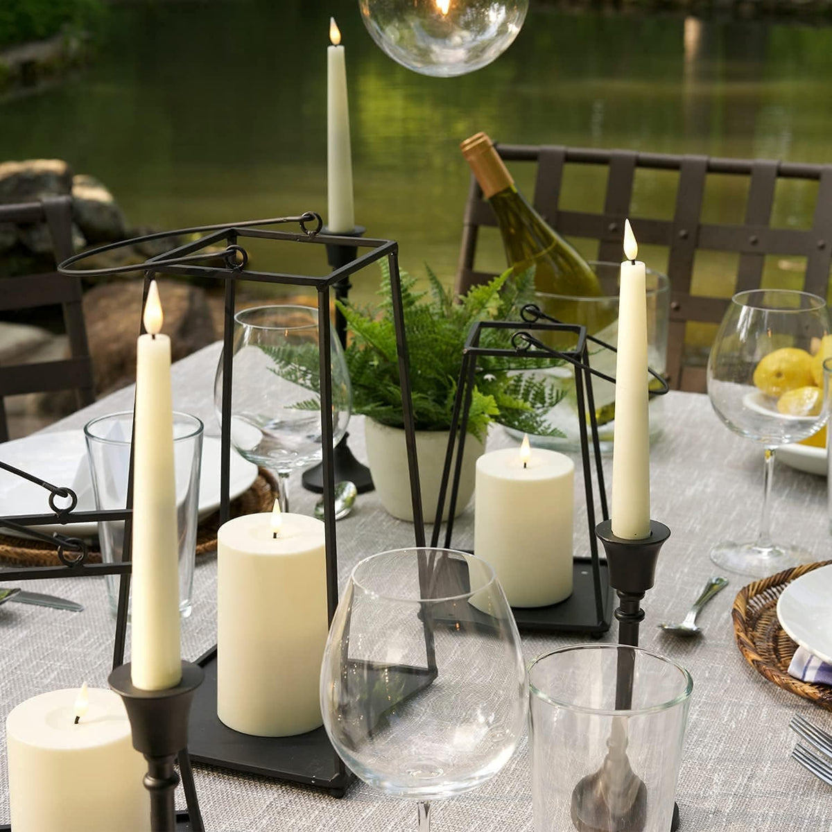 Black Metal 12 Inch Decorative Candle Lantern with Flameless LED N23213