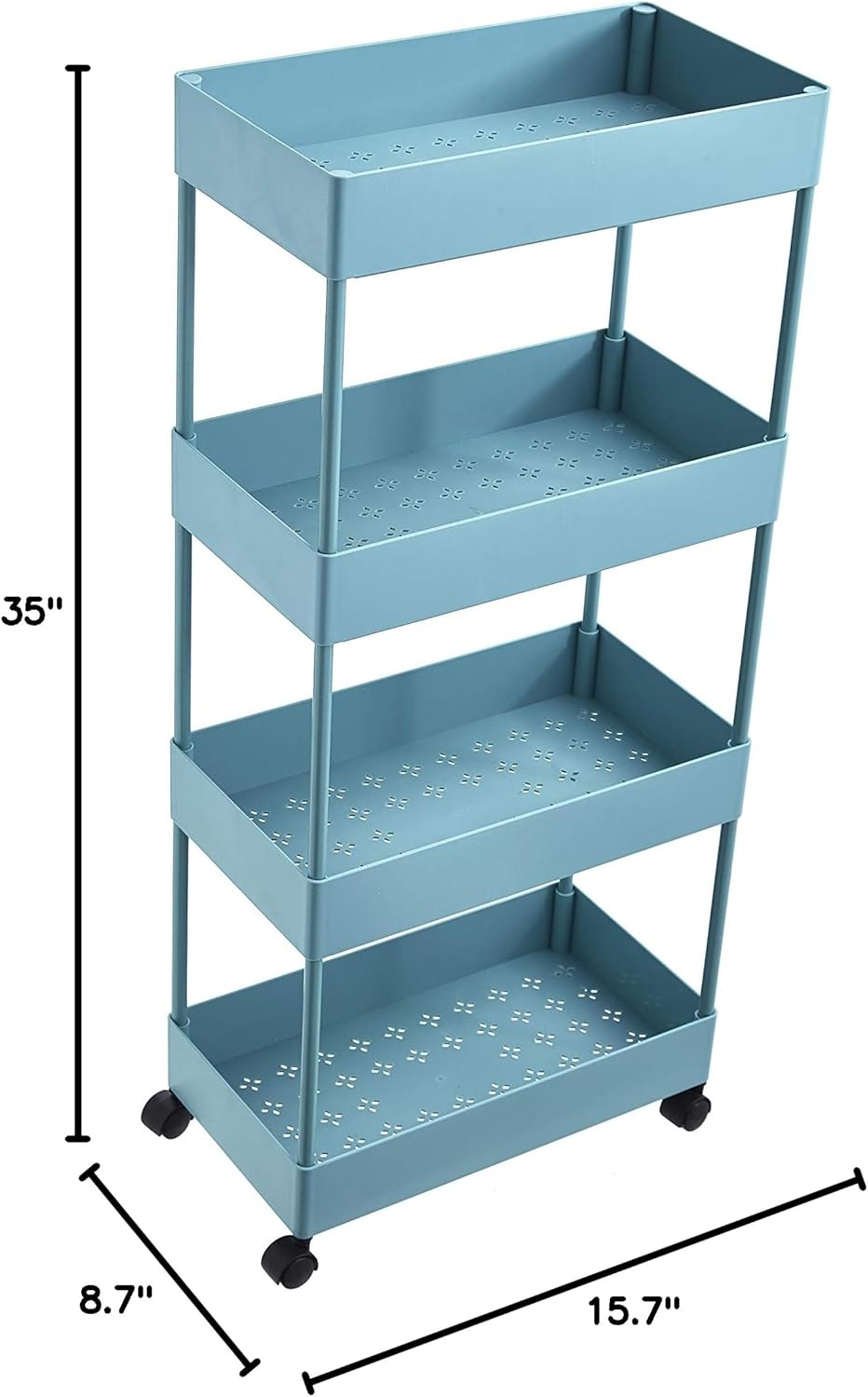 Blue 4-Tier Plastic Rolling Cart with Slim Shelves A22674