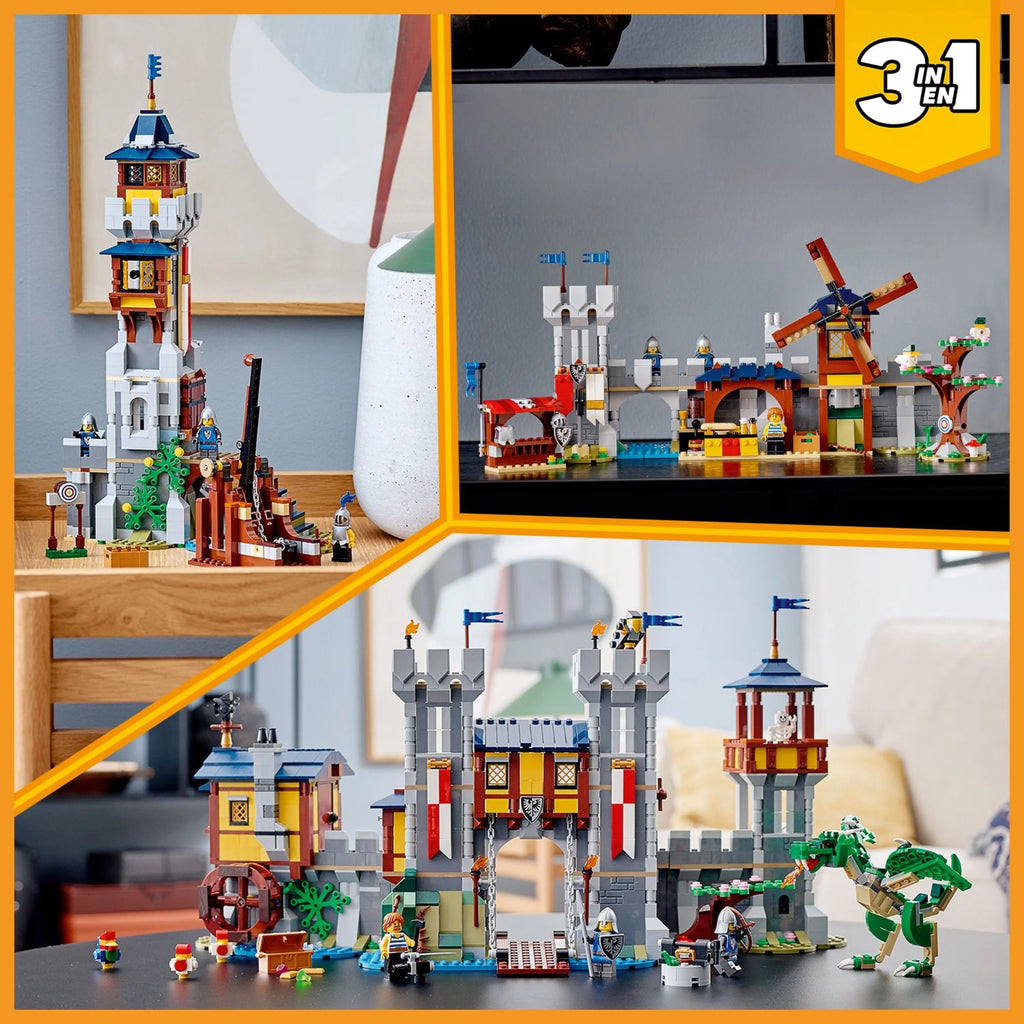 Medieval Castle Toy, 3 in 1, with Minifigures and Dragon Figure G418