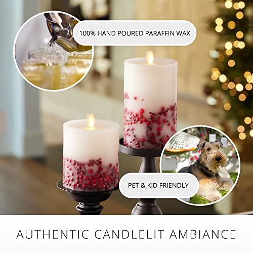 Flameless LED Candle Orange Leaf Embedded Real Wax Moving Flame Pillar Unscented with Recessed Edge (3.5 x 4.5 inch) B266