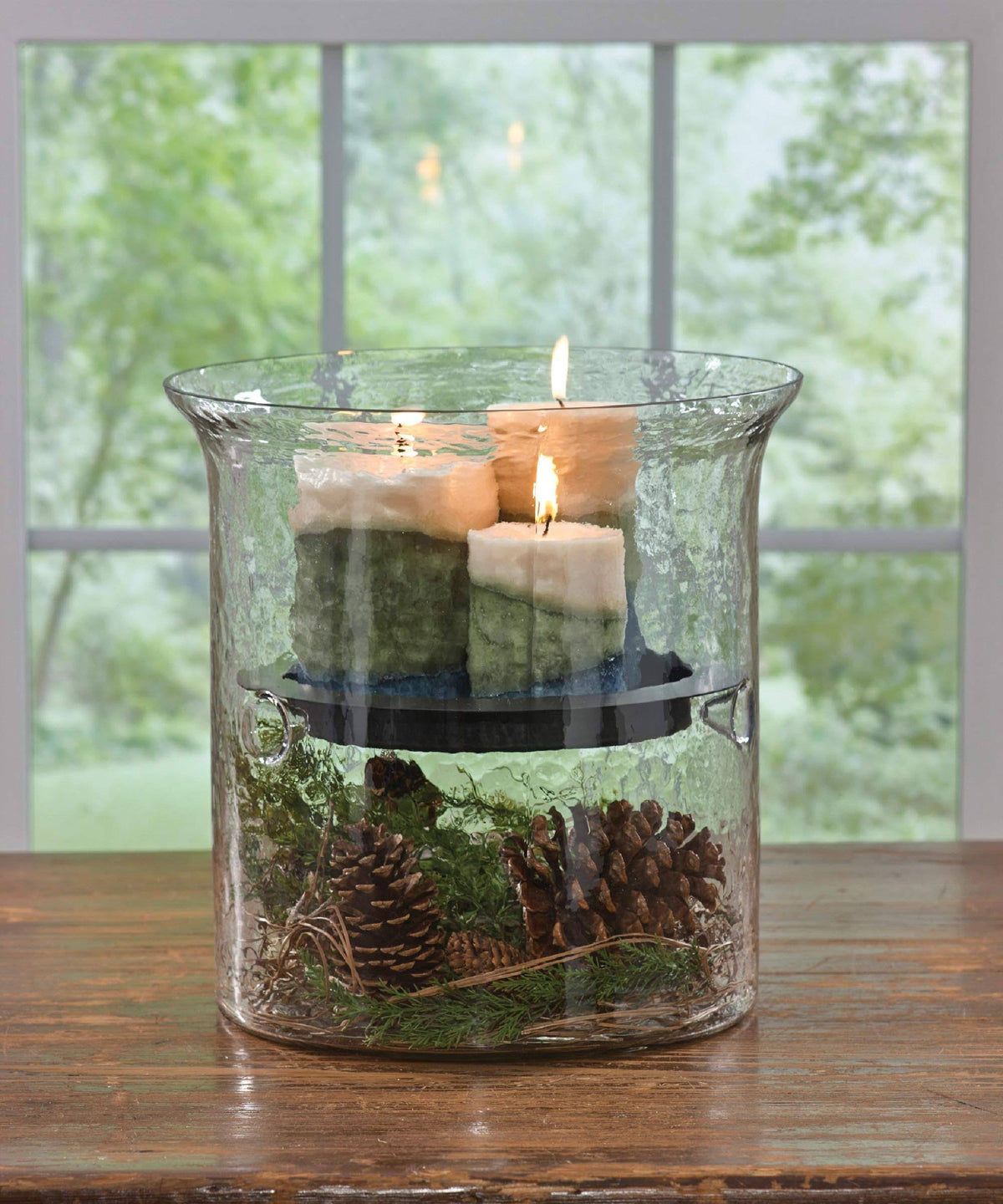 Hammered Glass Cylinder with Candle Pan W963