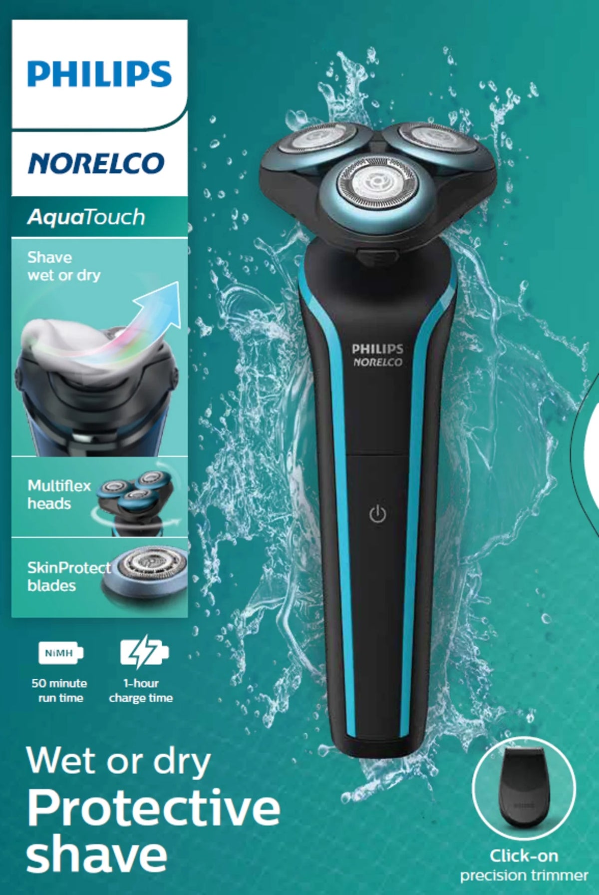 Rechargeable Wet & Dry Shaver with Click-On Precision Trimmer Y68979
