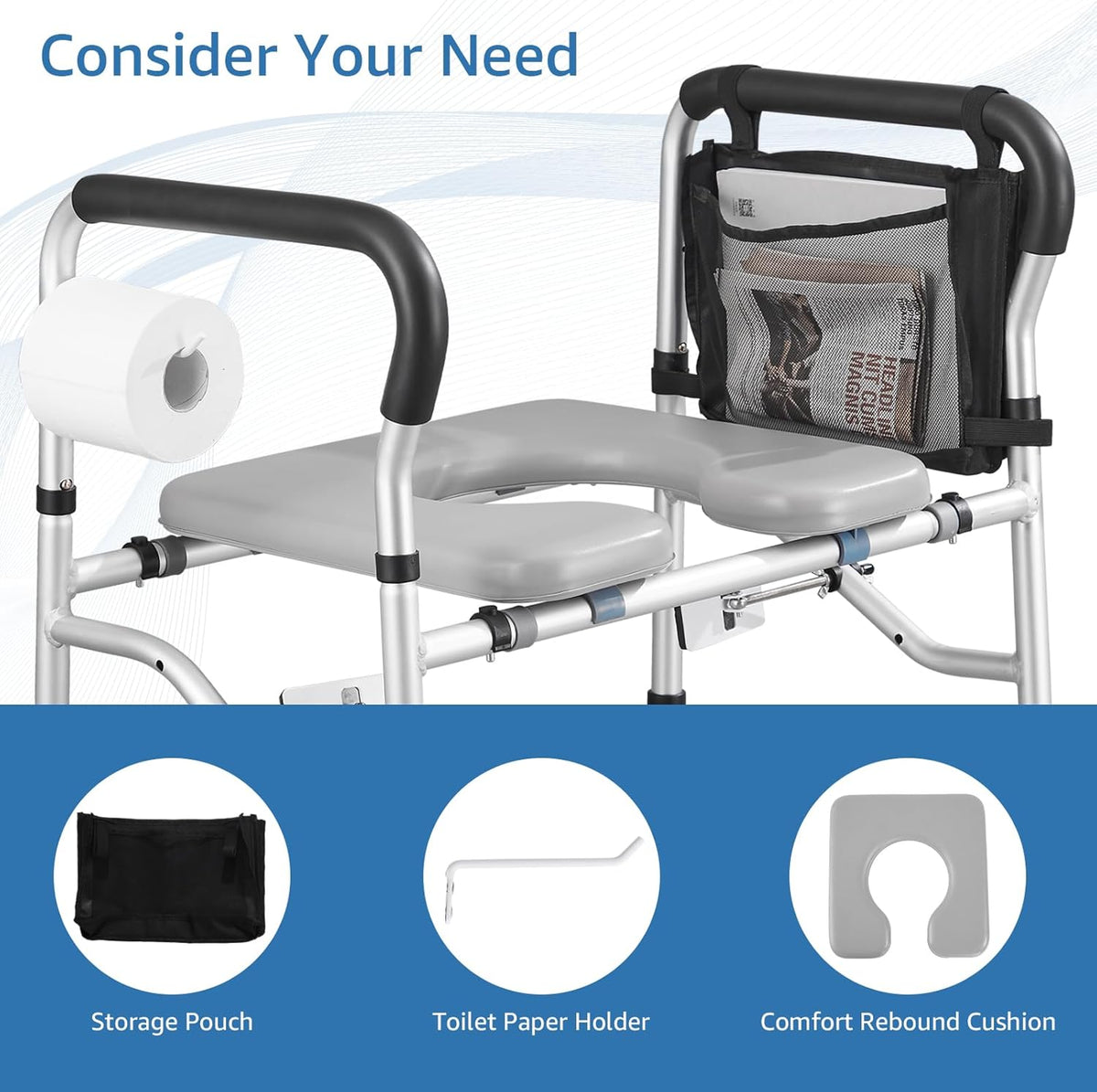 Raised Toilet Seat with Handles, Padded Adjustable Height L969811