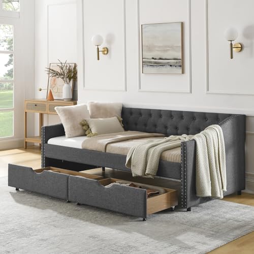 Black Queen Size Upholstered Daybed with 2 Storage Drawers L713