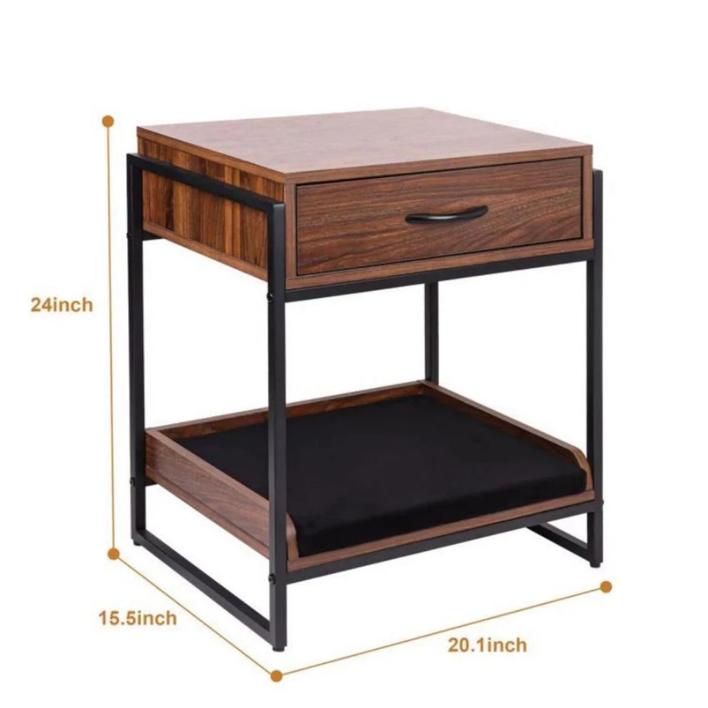 Brown End Table with Storage Drawer and Cat Resting Seat G506721
