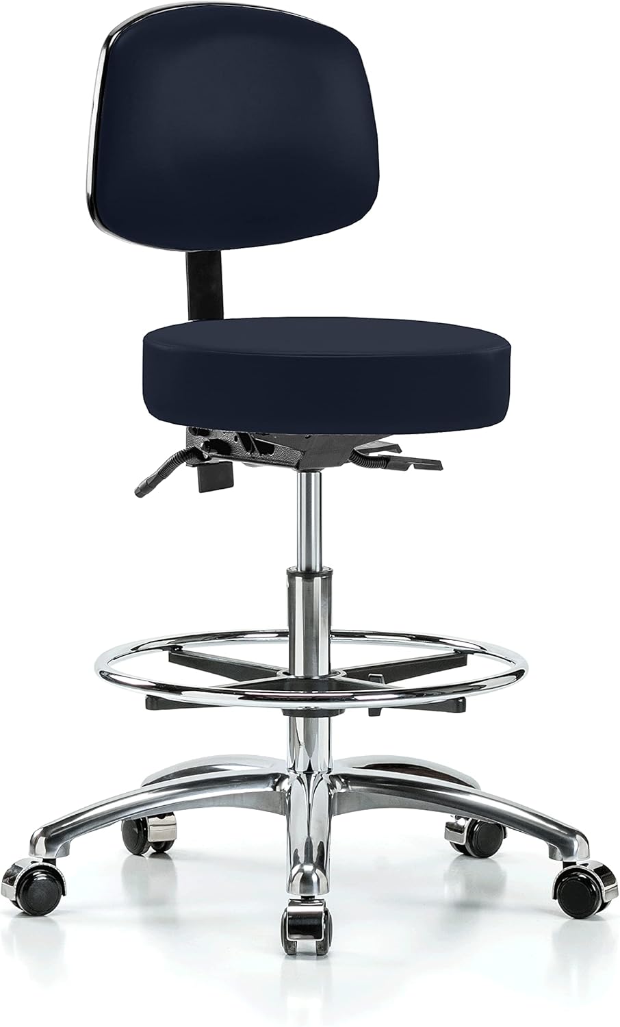 Chrome Height Adjustable Doctor's Stool with Back and Footring R6076