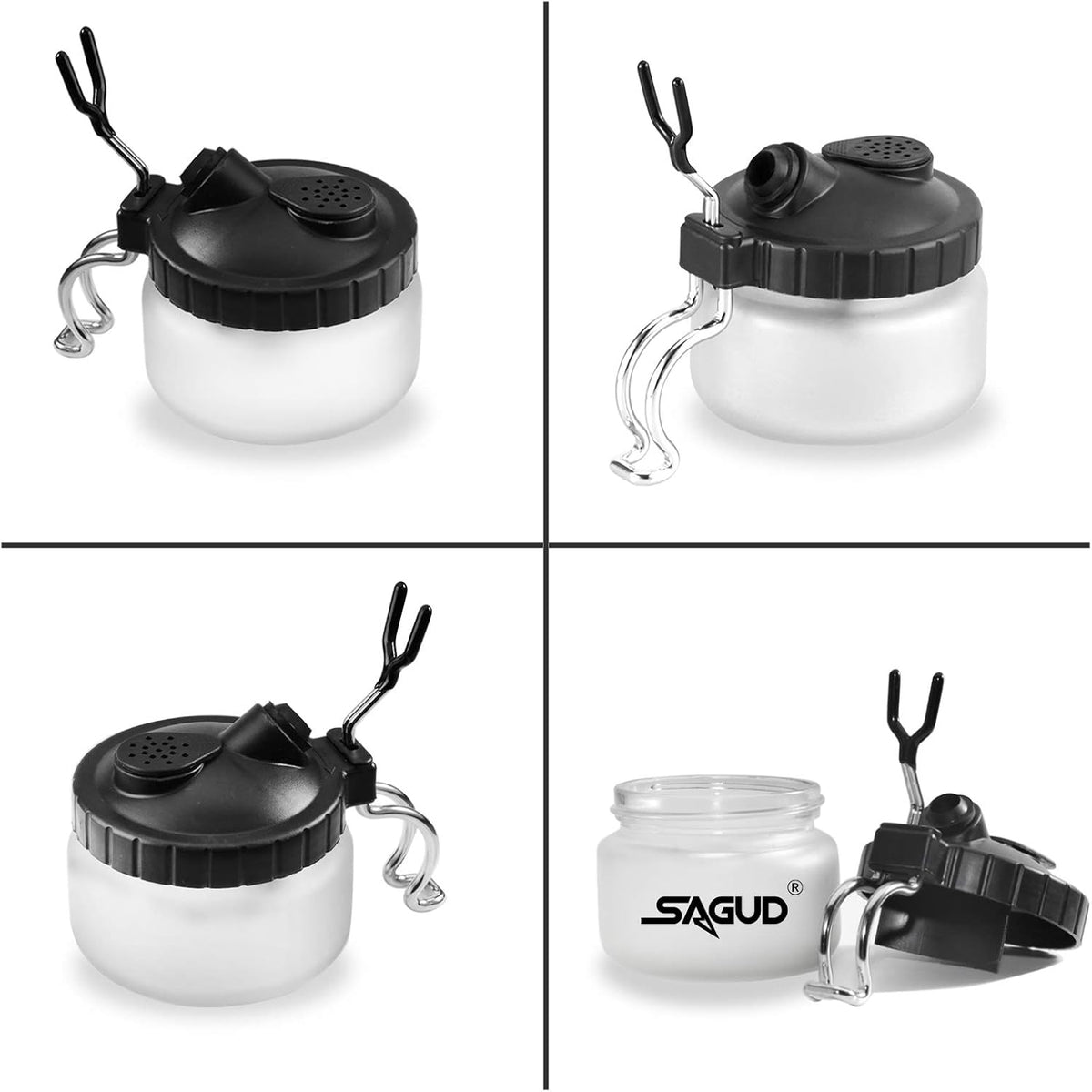 Airbrush Cleaning Pot Glass Jar Kit with Holder Station I300080